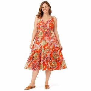 Chaudry Kc - Vibrant Paisley Midi Dress in Red and Pink